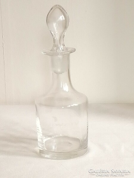 Antik régi kis rumos boros likőrös italos üveg palack kiöntő üveg dugóval olajos ecetes 12,5 cm