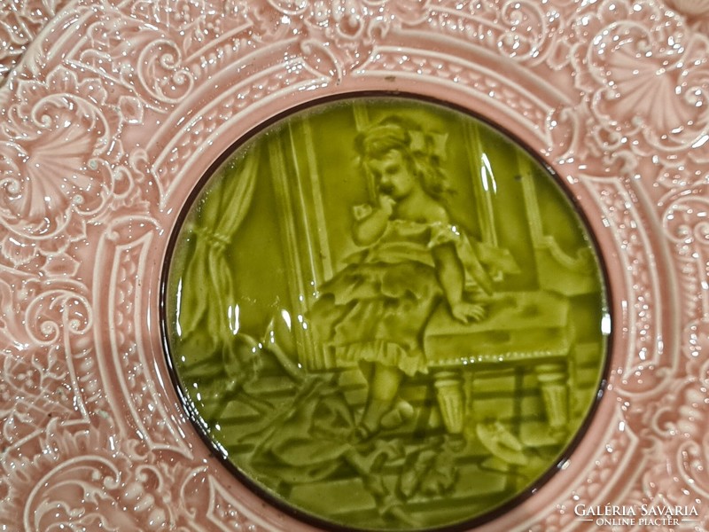 Antik Villeroy & Boch Schramberg majolika taplas tál, kínáló, asztalközép tányérokkal