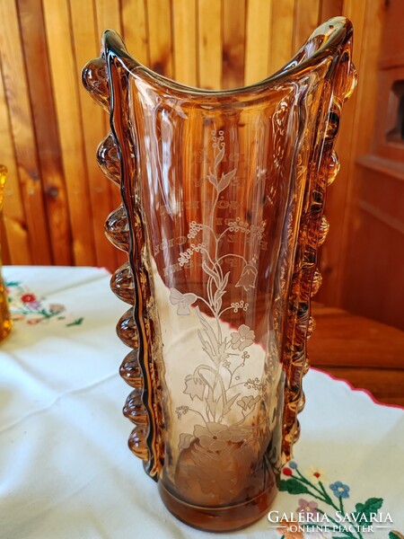 Czech salmon-colored, cammed glass vase, 29.5 cm high