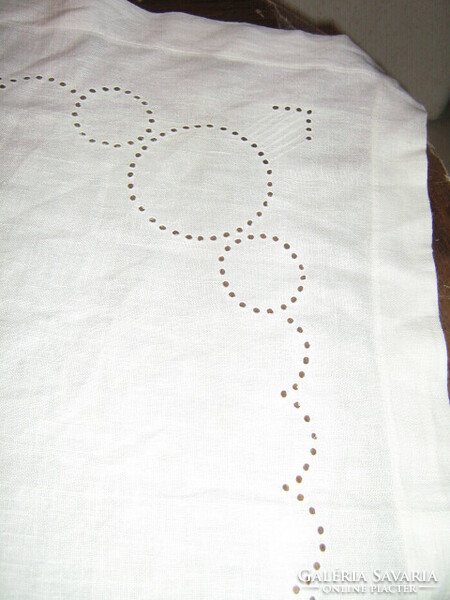 Beautiful Madeira embroidered white woven linen tablecloth