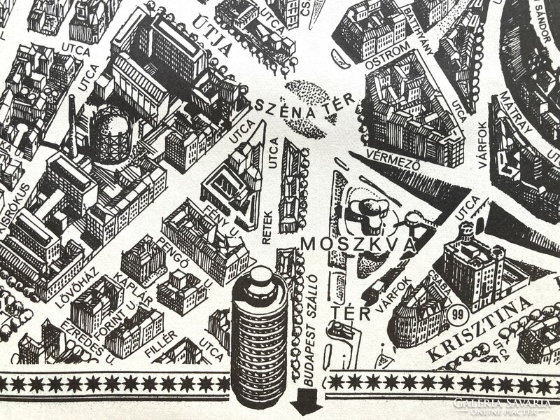 Perspective map of Budapest, 1972. Designed and drawn by: István Mácsai and János Kass