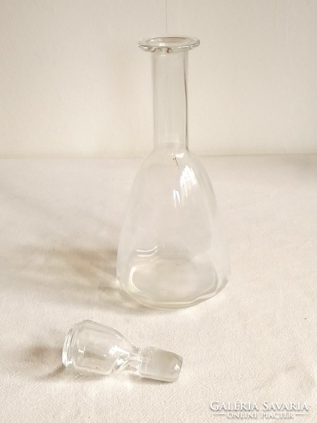 Antik régi ecetes olajos pálinkás fújt üveg palack kiöntő üveg dugóval 17,5 cm+dugó