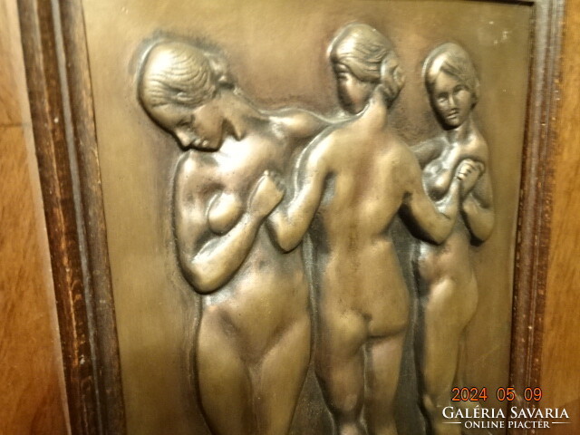 Ferenc Medgyessy (debrecen 1881-bp. 1958): Standing female nudes (3 graces) bronze mural plaque