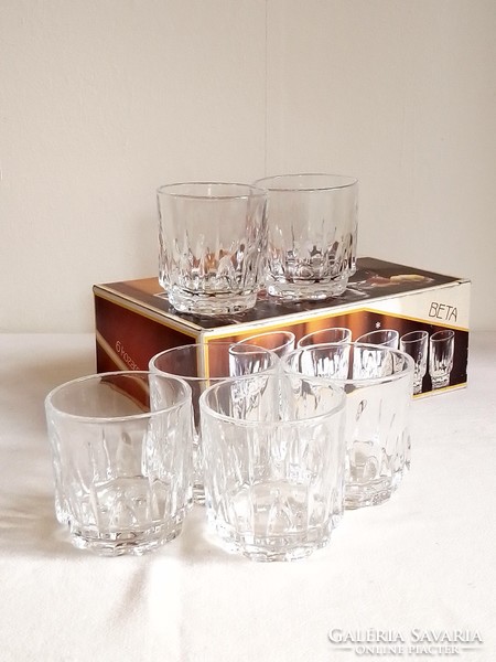 Hat darabos retro vintage BETA boros whiskey whisky vizes üveg pohár készlet használatlan