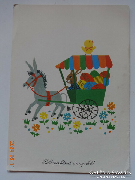 Régi grafikus húsvéti üdvözlő képeslap, postatiszta - Boór Vera rajz