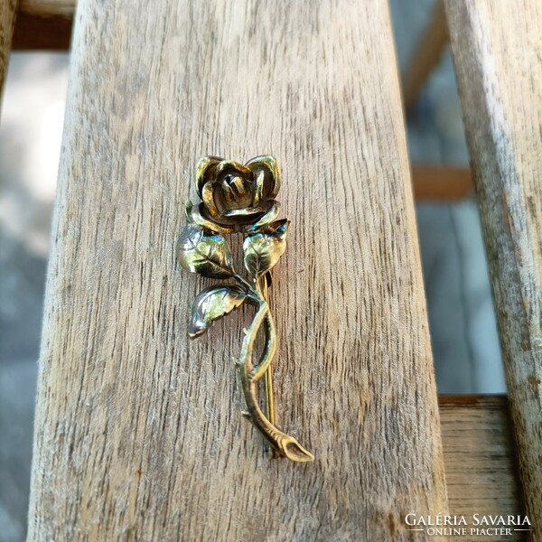 Antique gold-plated silver rose brooch