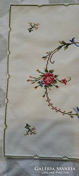 Tablecloth with pink cross stitch embroidery, placemat (m4672)