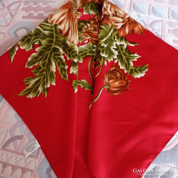 Élénk színű olasz  selyem kendő, 70 x 68 cm
