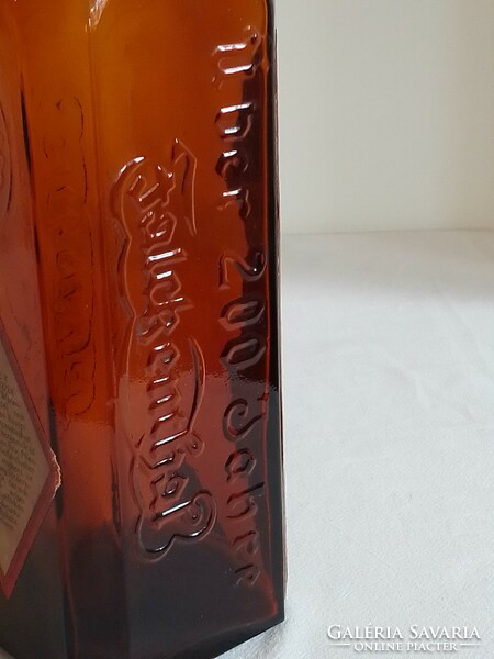 Régi barna szögletes italos üveg palack Falckental Zinnaer Klosterbruder gyógynövény likőr 24,5 cm