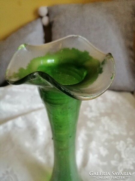 Green frilled vase antique glass