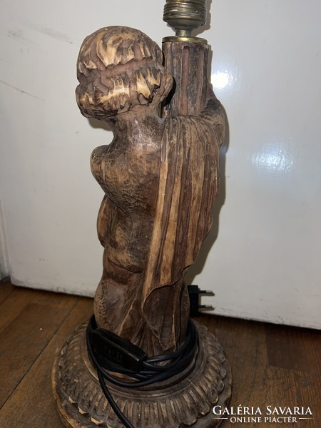 Asztali lámpa fából, antik puttó szoborból, 20 x 16 cm-es. 5083