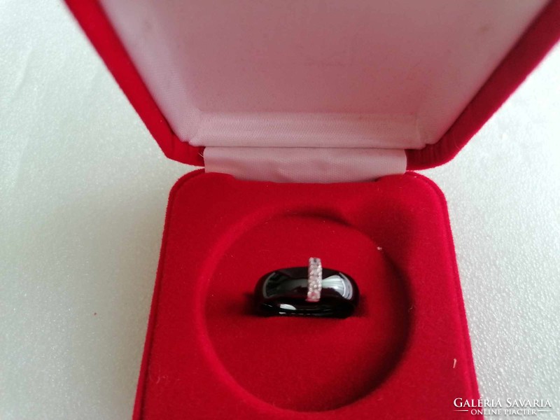 Sold out!!! Fashionable black ceramic silver ring with synthetic clear / color clear zirconium stones
