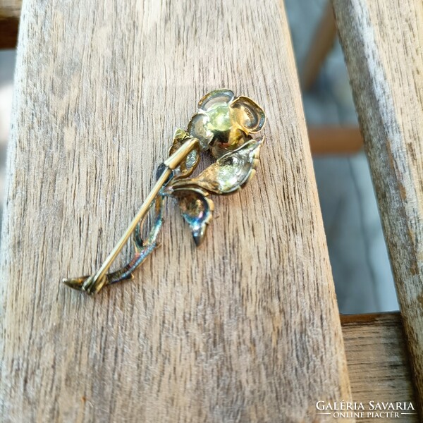 Antique gold-plated silver rose brooch