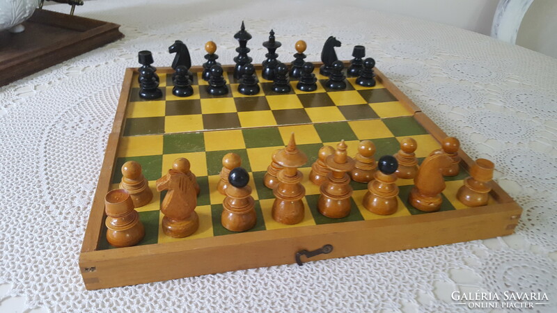 Old wooden chess in box