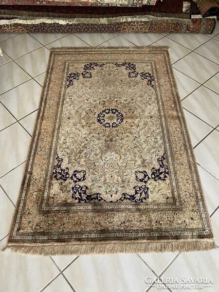 Vintage handmade ghom silk carpet 100x160