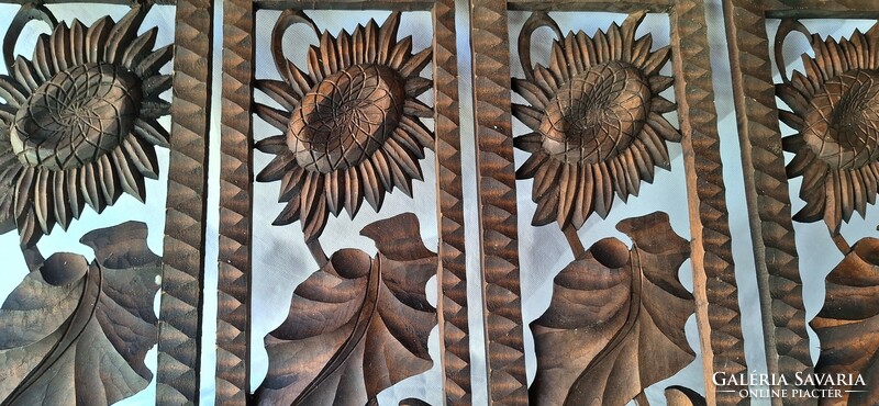 Sunflower 4-piece carved wall picture, room divider