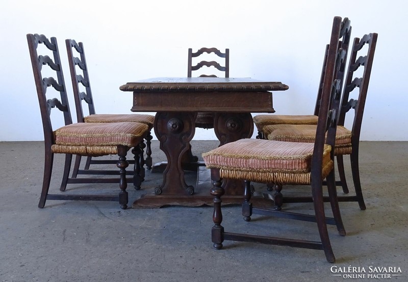 1R462 Antik étkezőasztal étkezőgarnitúra 6 darab székkel