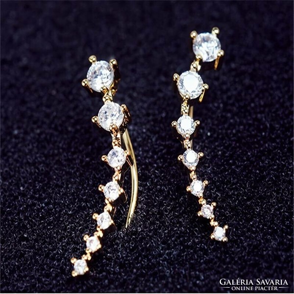 Sparkling zircon earrings, elegant 14k gold-plated jewelry, fashionable