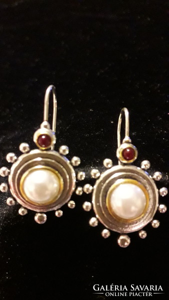 Bizsuk: jewerly metal silver-colored beaded hanging earrings 3.5 cm. New.