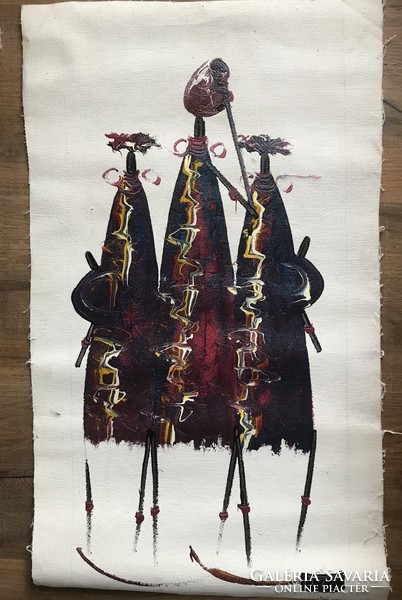 Afrikai festmény, olajvászon, jelzett festmény- Vízhordó nők