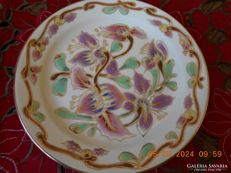 Zsolnay süteményes tányér, ritka orchidea mintás