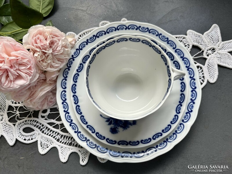 Csodás gyűjtői rózsás Echt Cobalt reggeliző teás csésze szett, trió
