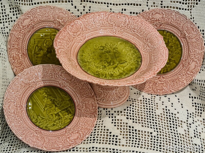 Antik Villeroy & Boch Schramberg majolika taplas tál, kínáló, asztalközép tányérokkal