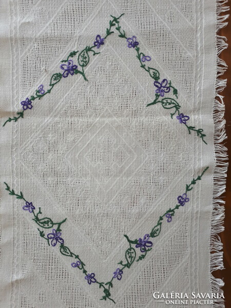 Antique runner with patterned weaving, embroidered with violets