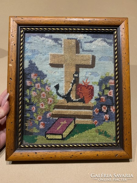 Cross tapestry picture in frame