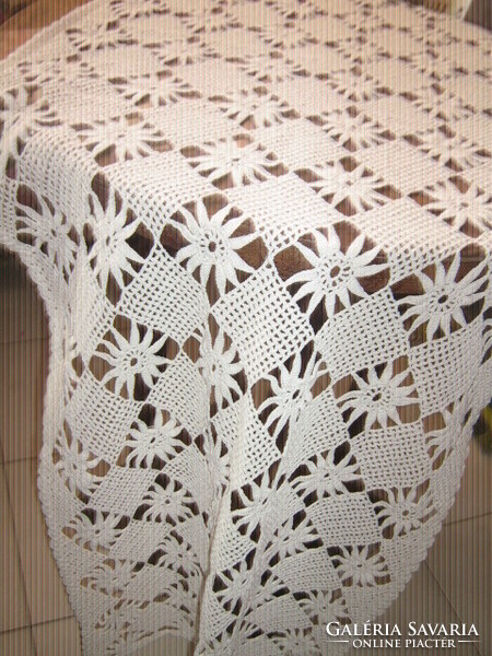 Beautiful handmade crochet antique floral lace tablecloth