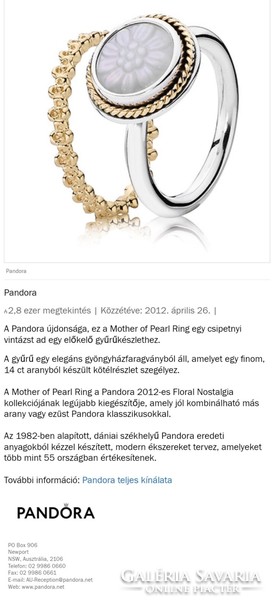 14k/925 Pandora Mother of pearl gyűrű (52) 16.6mm