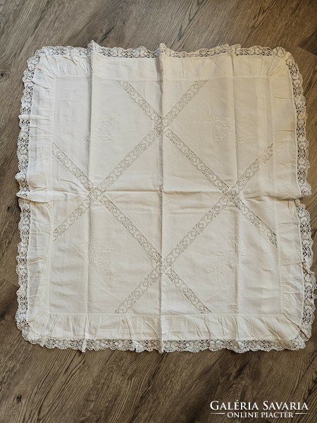 Large pillow cover decorated with old lace