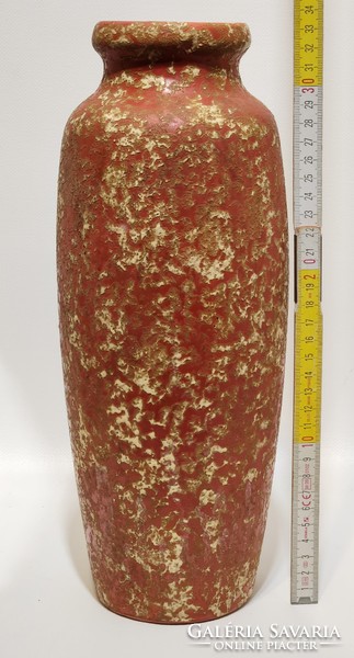 Tófej, fröcskölt fehér mázfoltos, bordó mázas, szűkszájú nagy kerámia váza (3040)