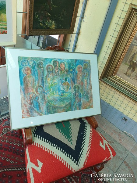 Gala d. With 1983 marking. Pastel paper depicting the Last Supper. 71X51 cm. With frame.