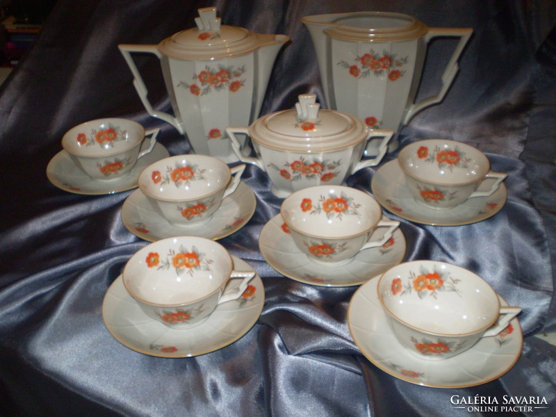 100-year-old Zehschelzer 6-person porcelain tea set set of 15 pieces. Flawless. Delight