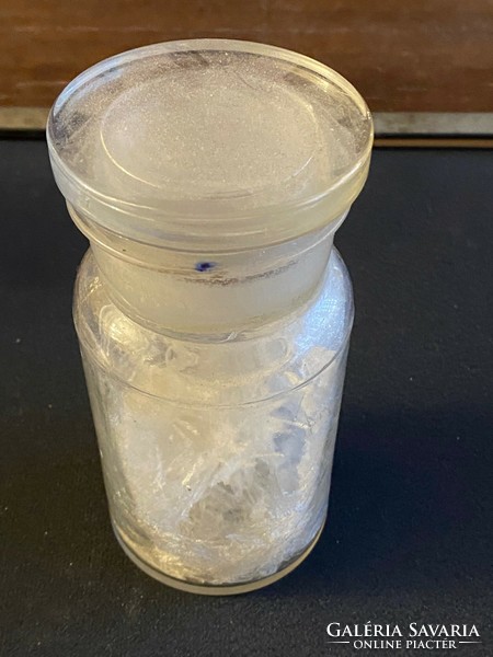 Old medicine bottle with the medicine crystallized in it. In found condition. 14 cm high