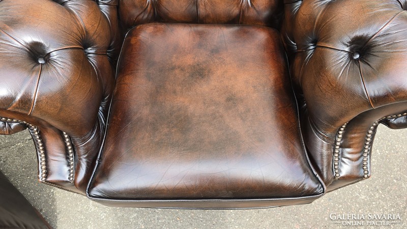 A828 original English chesterfield leather armchairs