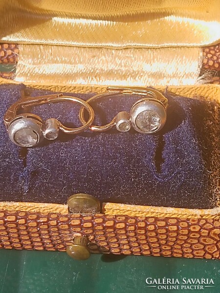 Antik arany 14k buton fülbevaló pár holland gyèmantokkal dobozban