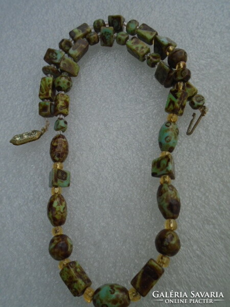Old polished Czech glass bead necklace