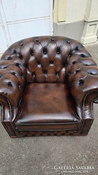 A828 original English chesterfield leather armchairs