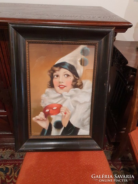 Pastel cardboard depicting a clown marked Diosy with a 45x60 cm frame.