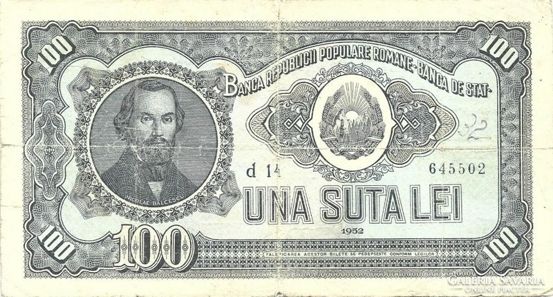 100 lei 1952 Románia 1. Ritka