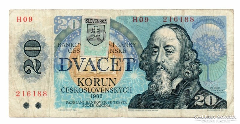 20 Korona 1988 with overprint Czechoslovakia