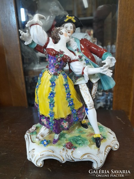 Alt Wien Austria Táncos Barokk Páros Porcelán Életkép,Figura.20 cm.