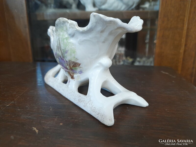Austria Vikrtoria,Schmidt & Co Carlsbad 1891-1918 Virág Mintás Porcelán Szánkó.12 cm.