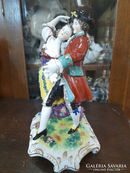 Alt Wien Austria Táncos Barokk Páros Porcelán Életkép,Figura.20 cm.
