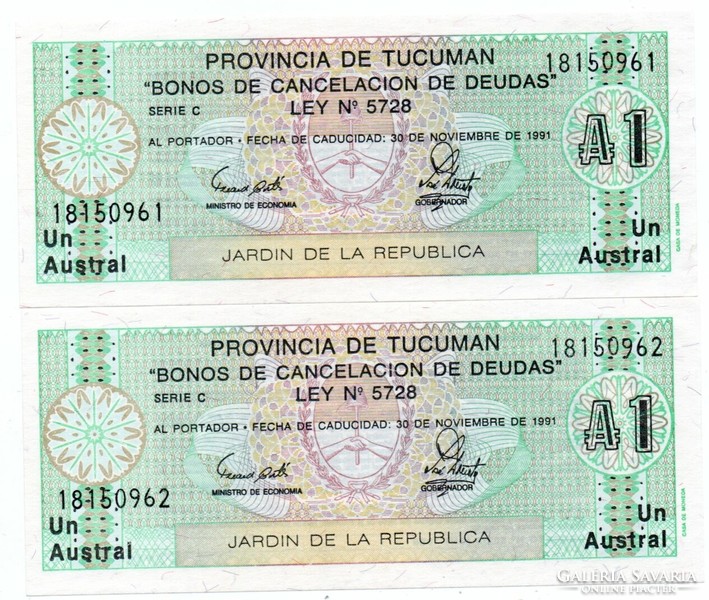 1 Austral 1991 Sorszámkövető 2 db párban Argentína