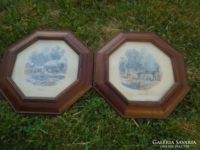 2 linden picture frames (polygon shape) with glass panels, in which etching? Print? Found the frame is the point