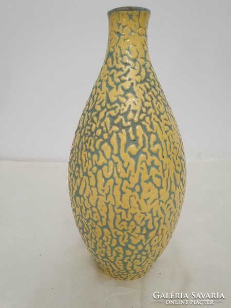 Gray and yellow vase with cracked glaze