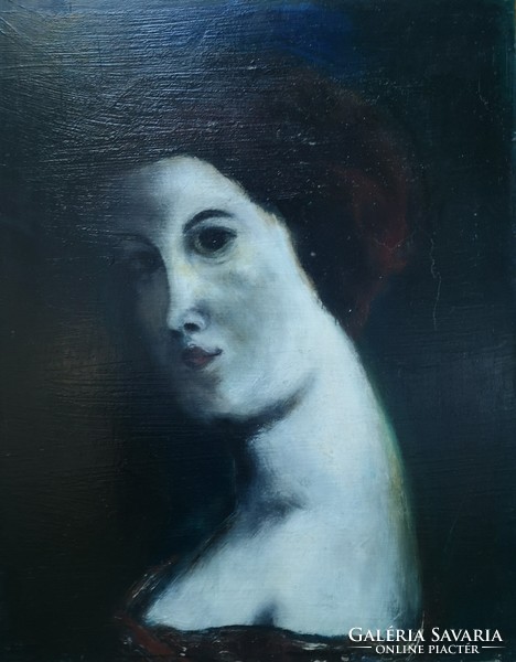Barokk hangulatú női portré. Olajfestmény. XX-ik század.